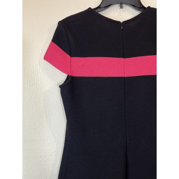 St. John PF13 Black/Pink Color Sz 10 Block Knit Cap Sleeve Sheath Dress - Picture 7 of 14